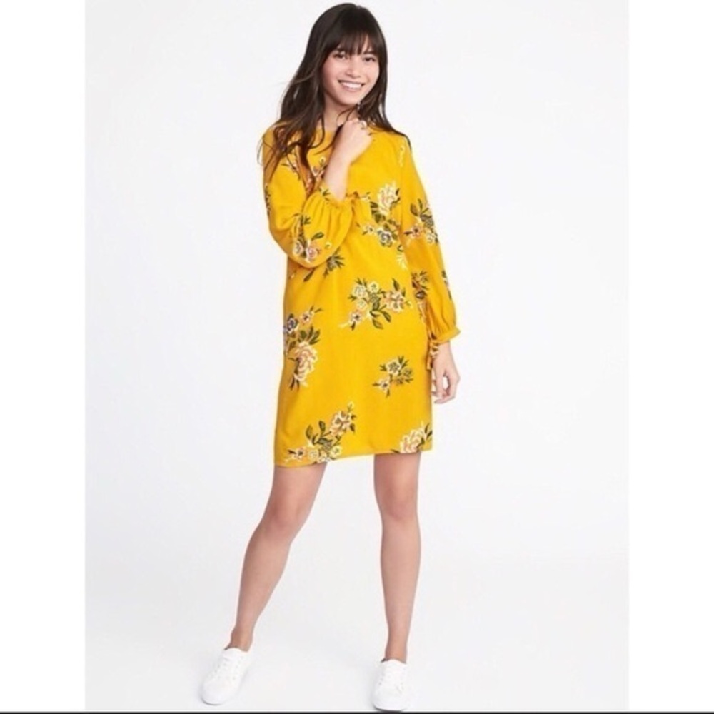 Old navy, yellow flowered long sleeve mini dress size small